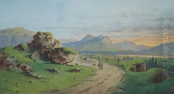 Paesaggio Lombardo Oil Painting by Luigi Bartezago