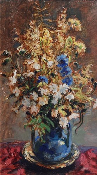 Field Flowers In A Blue Vase Oil Painting by Arthur Illies