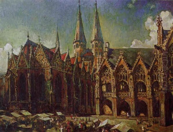 Rathaus Und Kirche In Braunschweig Oil Painting by Arthur Illies