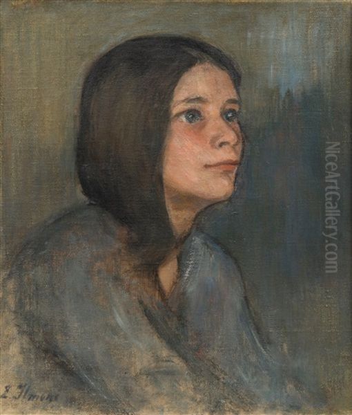 Portrait Of A Girl Oil Painting by Einar Ilmoni