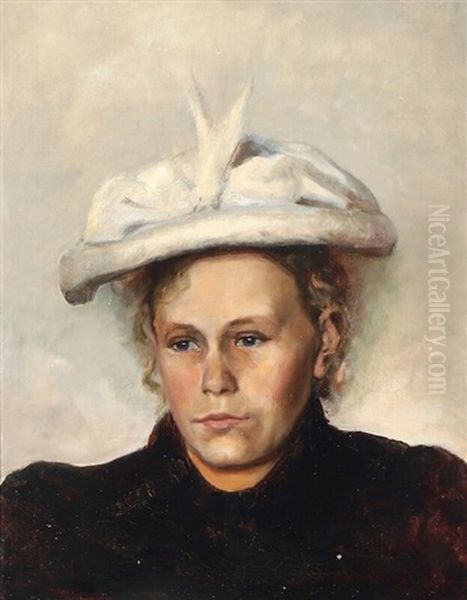 Portrait Of Woman With An Elegant Hat Oil Painting by Peter Vilhelm Ilsted