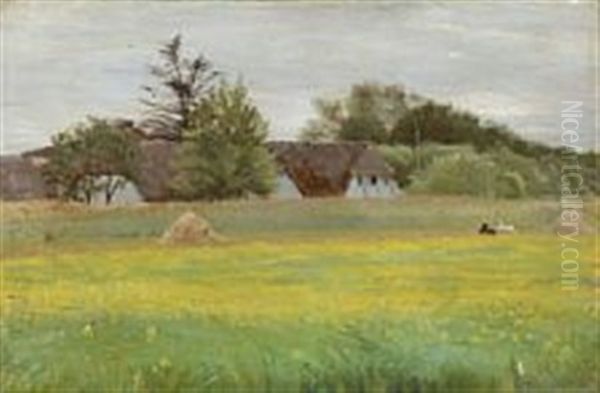 Summer Landscape With A Thatched Farmhouse Oil Painting by Peter Vilhelm Ilsted