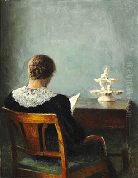 Girl Reading Oil Painting by Peter Vilhelm Ilsted