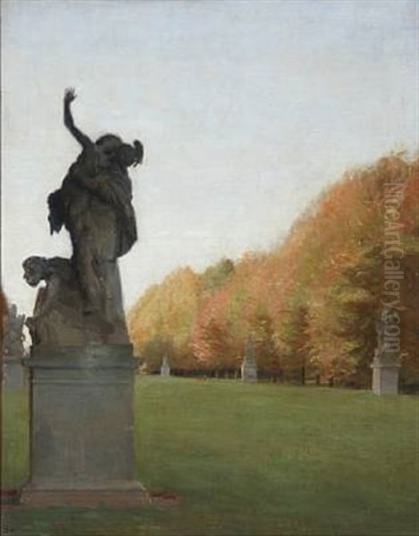 Fredensborg Palace Gardens With The Statues By Johannes Wiedewelt Oil Painting by Peter Vilhelm Ilsted