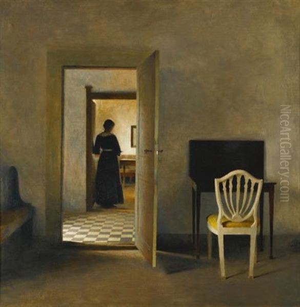 Interior With White Chair Oil Painting by Peter Vilhelm Ilsted