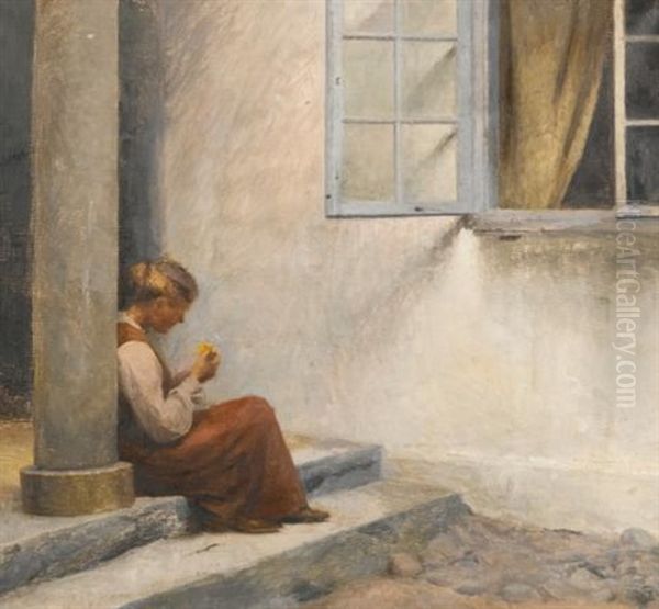 On The Porch, Liselund Oil Painting by Peter Vilhelm Ilsted