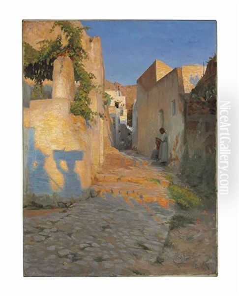 A Street Scene In Tunisia Oil Painting by Peter Vilhelm Ilsted