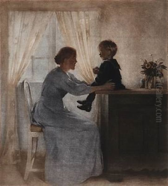 Mother And Child Oil Painting by Peter Vilhelm Ilsted