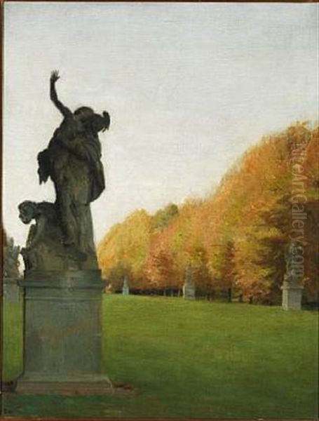 Fredensborg Palace Gardens With The Statues By Johannes Wiedewelt (1731-1802) Oil Painting by Peter Vilhelm Ilsted