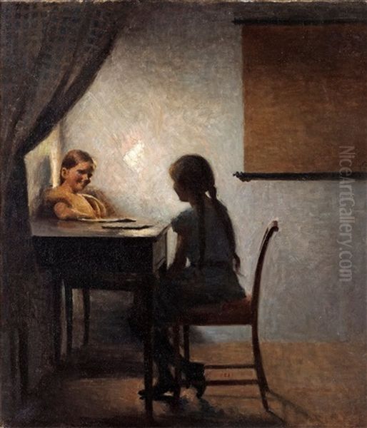 Interior Med Flickor Oil Painting by Peter Vilhelm Ilsted