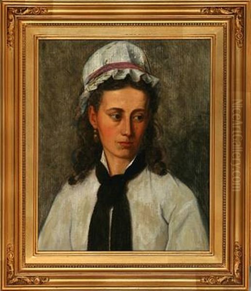 Portrait Of A Young Woman With Long Curly Hair And A White Shirt Oil Painting by Peter Vilhelm Ilsted