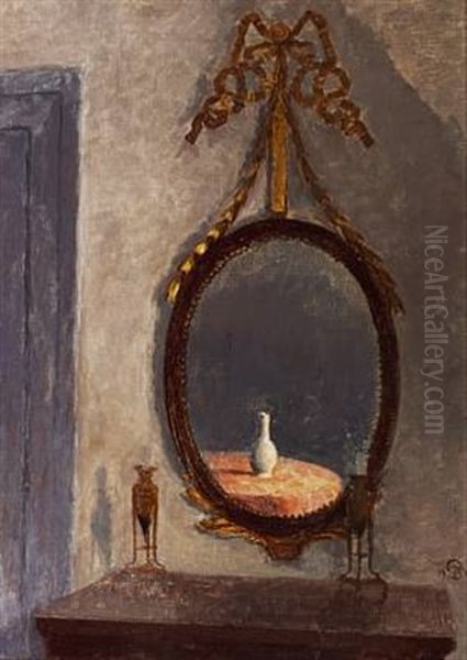 Interior From The Manor House Liselund, Mon With The Characteristic Liselund Mirror. In The Mirror, A Chinese Vase Is Seen Oil Painting by Peter Vilhelm Ilsted