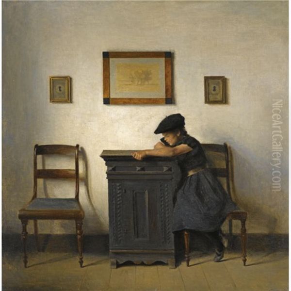 Ung Kvinde I Interior-young Girl In An Interior Oil Painting by Peter Vilhelm Ilsted