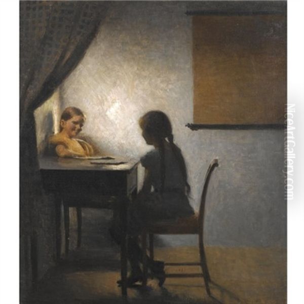 Efter Skole (after School) Oil Painting by Peter Vilhelm Ilsted