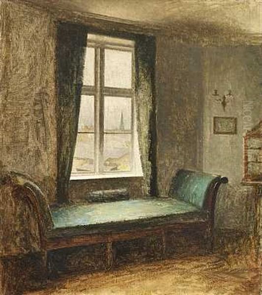 Interior Med En Empirebaenk Under Et Vindue Oil Painting by Peter Vilhelm Ilsted