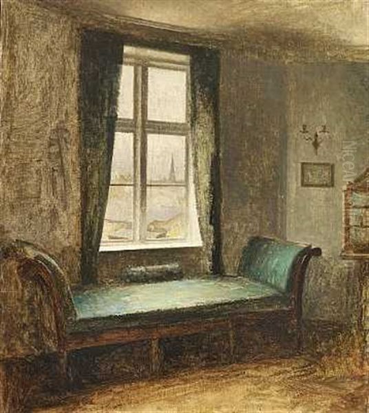 Interior Med En Empirebaenk Under Et Vindue Oil Painting by Peter Vilhelm Ilsted