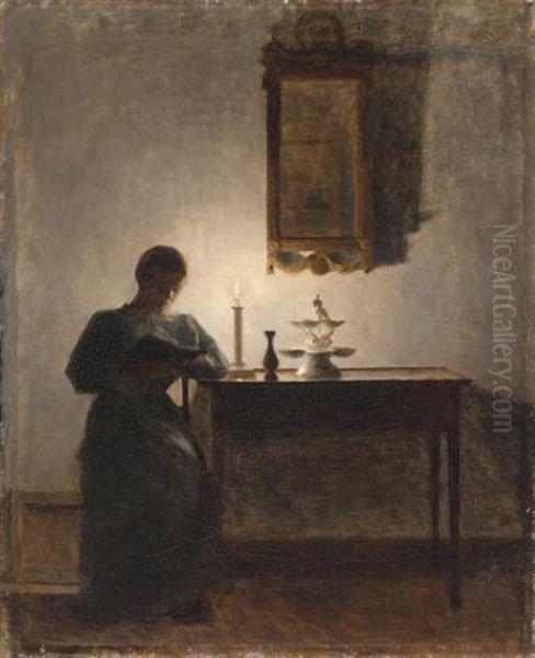 I Stearinlysets Skaer Oil Painting by Peter Vilhelm Ilsted