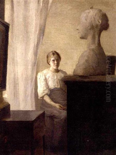 Artistic Contemplation Oil Painting by Peter Vilhelm Ilsted