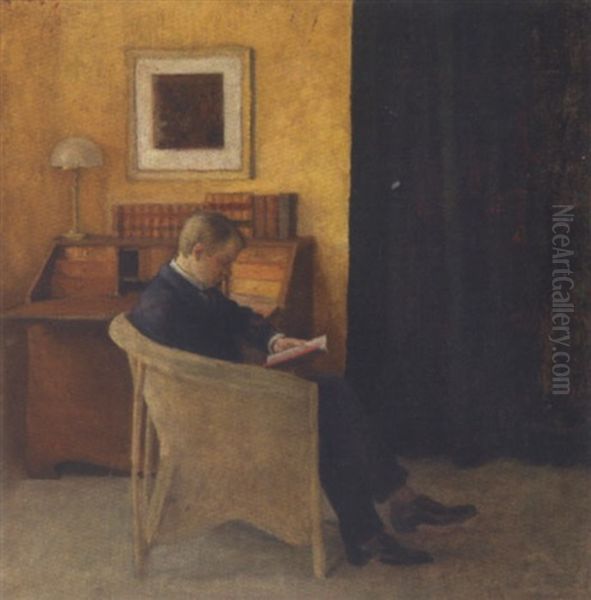 Interior Med Laesende Mand Ved Et Chatol, Antagelig Kunstnerends Svigerson Oil Painting by Peter Vilhelm Ilsted