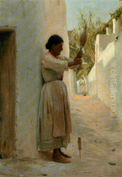 Italiensk Gadeparti Med Kone Holdende En Handten, Capri Oil Painting by Peter Vilhelm Ilsted