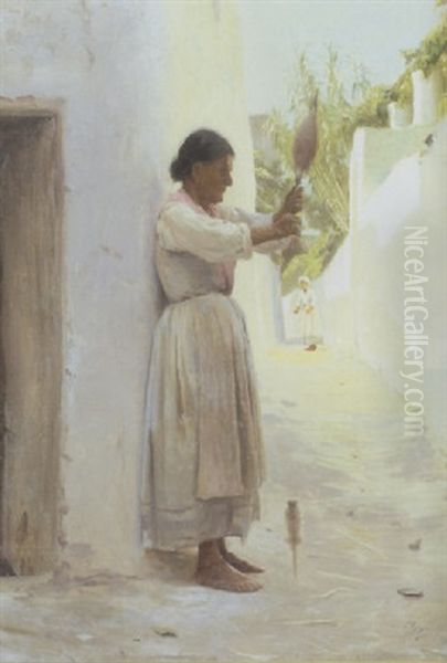 Italiensk Bymotiv Med Kvinder I En Solbeskinnet Gyde Oil Painting by Peter Vilhelm Ilsted