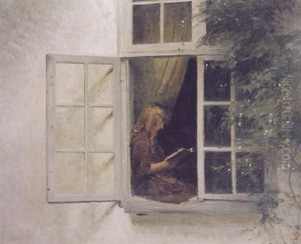 Laesende Ved Vinduet Oil Painting by Peter Vilhelm Ilsted