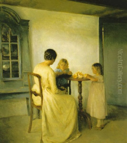 Svamplektion Oil Painting by Peter Vilhelm Ilsted