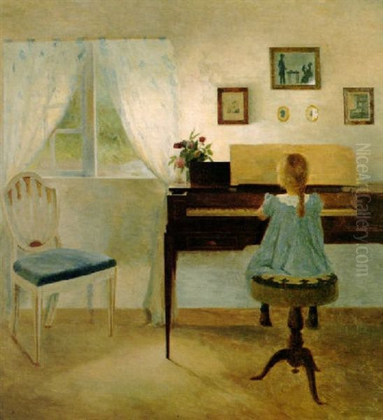 Girl At A Piano Oil Painting by Peter Vilhelm Ilsted