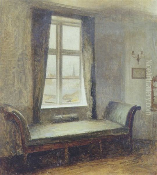 Interior Med Louis Xvi Baenk Foran Vinduet Oil Painting by Peter Vilhelm Ilsted