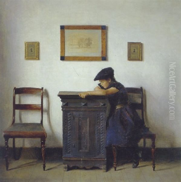 Lille Pige Med Flad Hue Oil Painting by Peter Vilhelm Ilsted