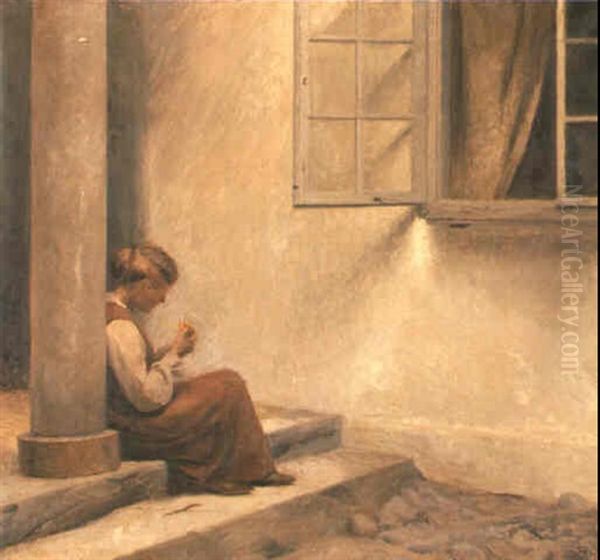 On The Porch, Liselund Oil Painting by Peter Vilhelm Ilsted