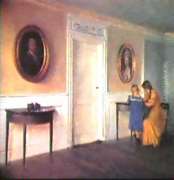 Interior Fra Liselund Med Mor Og Lille Pige Oil Painting by Peter Vilhelm Ilsted