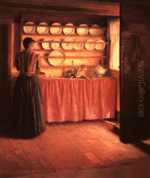 In The Kitchen Oil Painting by Peter Vilhelm Ilsted