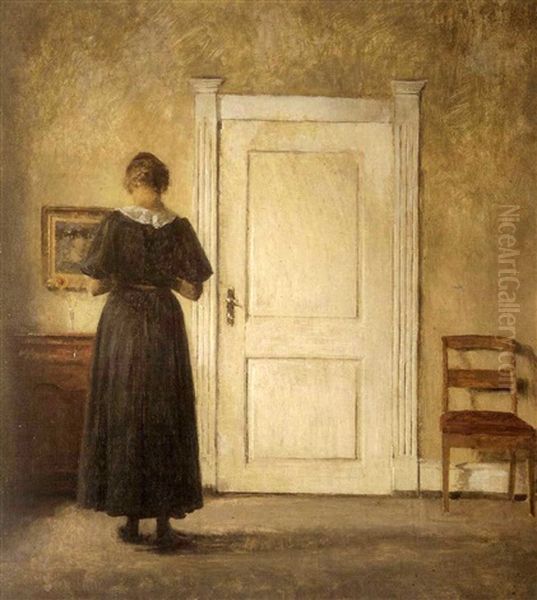 A Lady In An Interior Oil Painting by Peter Vilhelm Ilsted