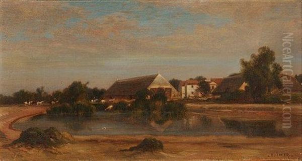 Ferme En Bord D'etang Oil Painting by Edouard Auguste Imer