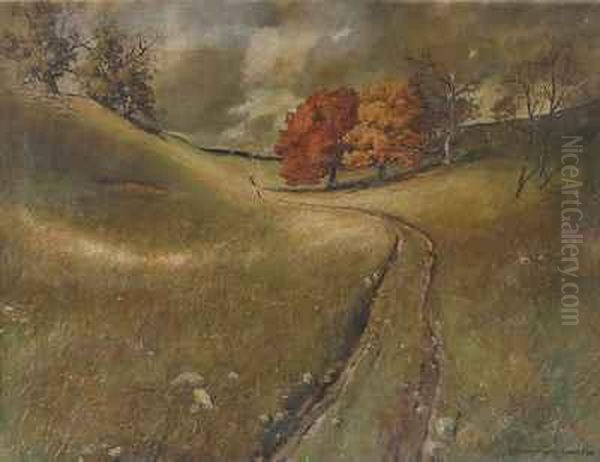 Herbstliche Hugellandschaft Oil Painting by Ferdinand Barth