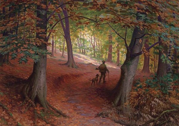 Jager Im Herbstwald Oil Painting by Wilhelm Immenkamp