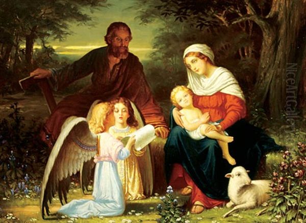 The Holy Family With Adoring Angels Oil Painting by Wilhelm Immenkamp