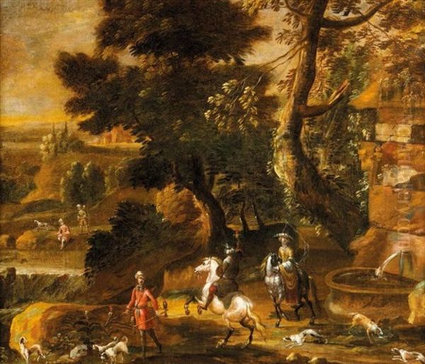 La Chasse Au Faucon Oil Painting by Philips Augustyn Immenraet