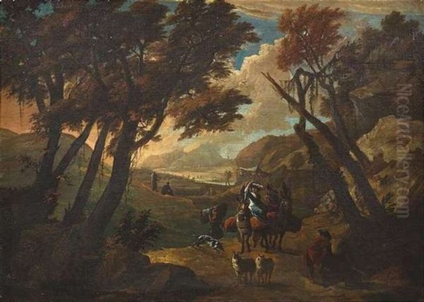 Vornehme Reisende Auf Maultieren In Italienischer Landschaft Oil Painting by Philips Augustyn Immenraet