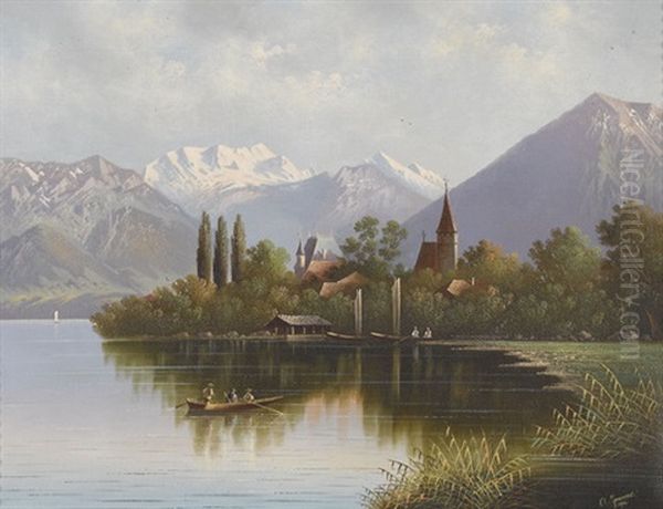 Ansicht Der Schadau Mit Niesen Und Berner Alpen Oil Painting by Albert Immer