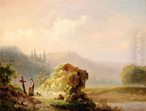 Figures In A Mountain Landscape by Christiaan Immerzeel