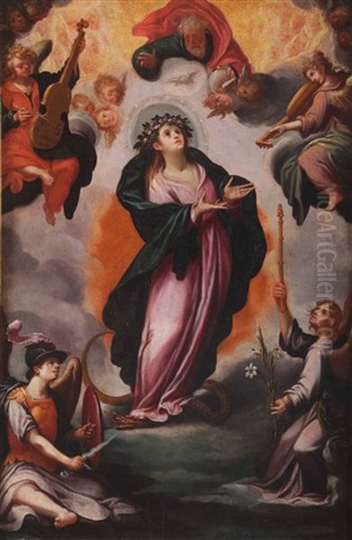 Madonna In Gloria Oil Painting by Girolamo Imparato