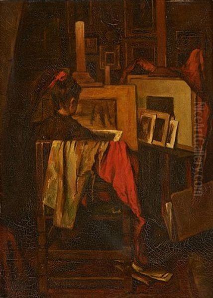 Jeune Fille Dans Un Atelier Oil Painting by Josse Impens