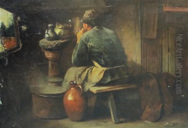 In A Cottage Interior Oil Painting by Josse Impens