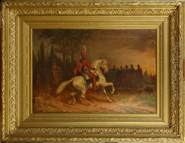 Officier A Cheval Avant La Bataille Oil Painting by Jules Van Imschoot