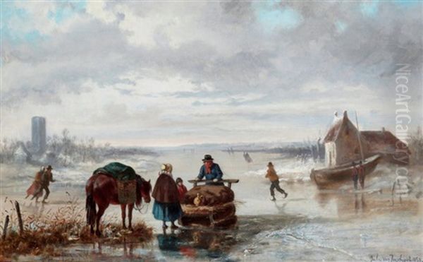 Paysage D'hiver Aux Patineurs Oil Painting by Jules Van Imschoot