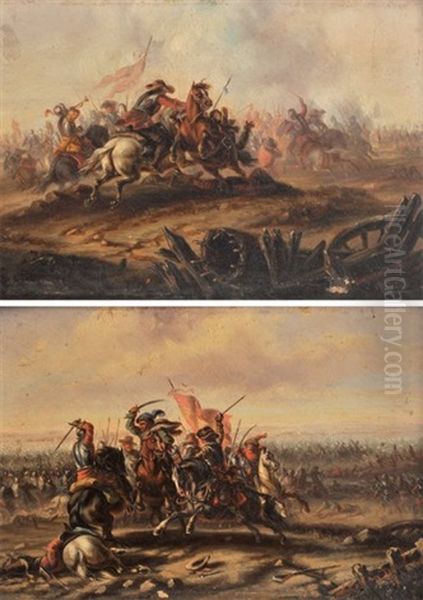 Choc De Cavalerie (pair) Oil Painting by Jules Van Imschoot