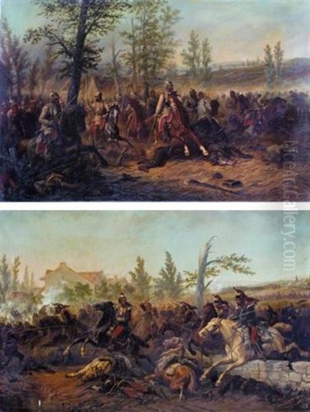 The Battle Of Gravelotte (+ The Battle Of Sedan; Pair) Oil Painting by Jules Van Imschoot