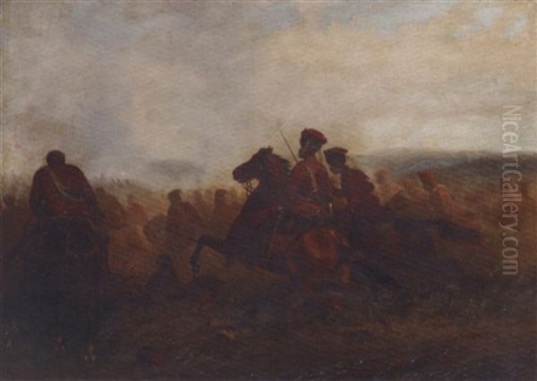 Charge Of The Hussards Of The Prussian Guard At The Battle Of Woerth, 6th August 1870 Oil Painting by Jules Van Imschoot